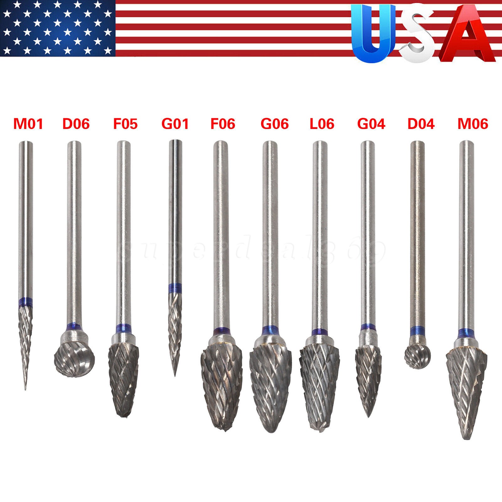 10 Pcs Dental Lab Tungsten Carbide Burs HP 2.35mm for Slow Low Speed Handpiece