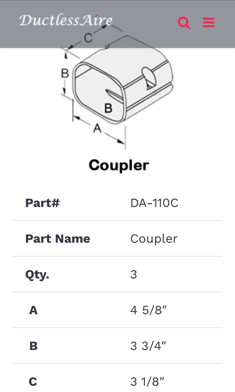 New DuctlessAire 4” Coupling From Hide-A-Line® Cover Kit (Coupling Only!)