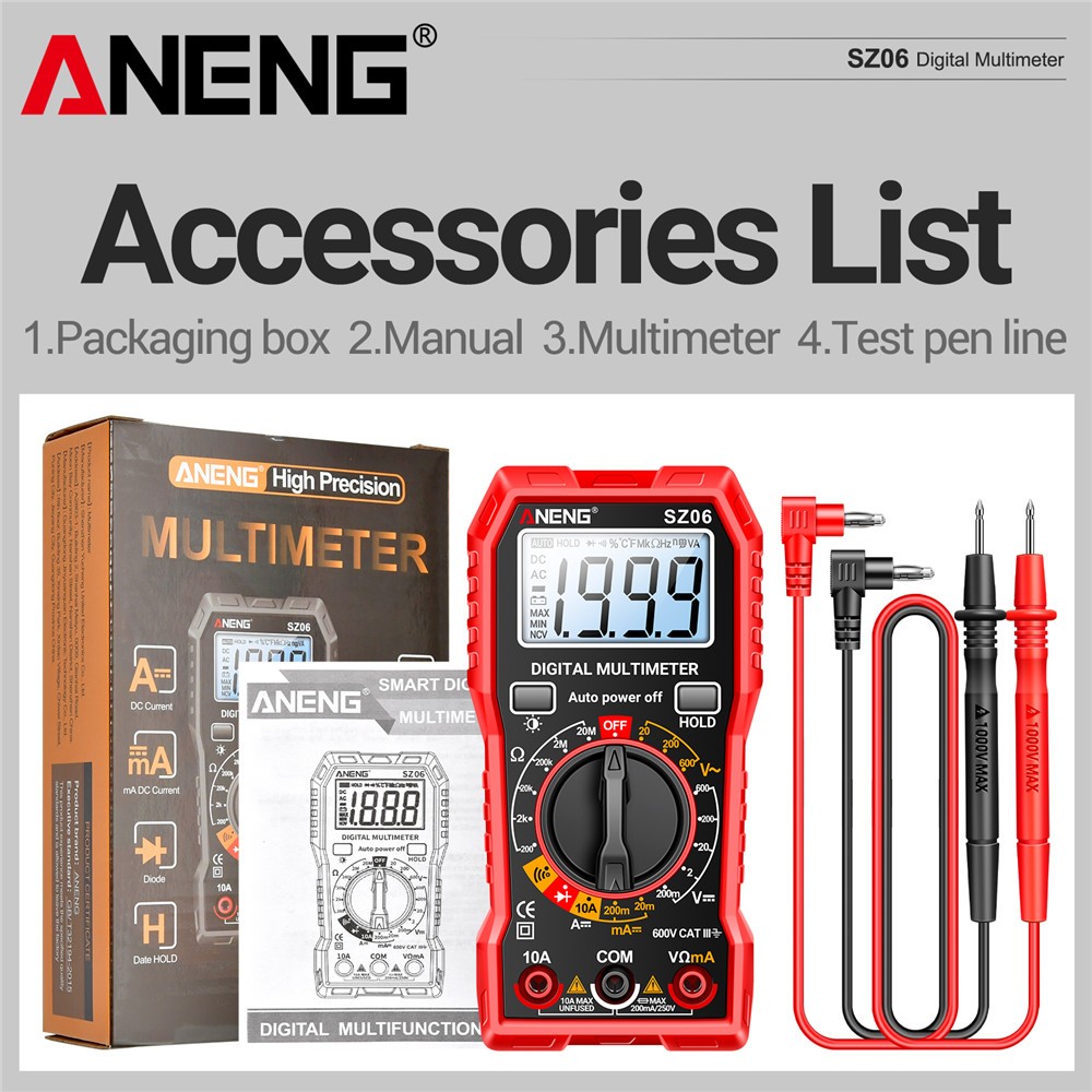 Digital Multimeter Tester AC DC Volt Ohm Amp Clamp Meter Auto Range LCD Handheld