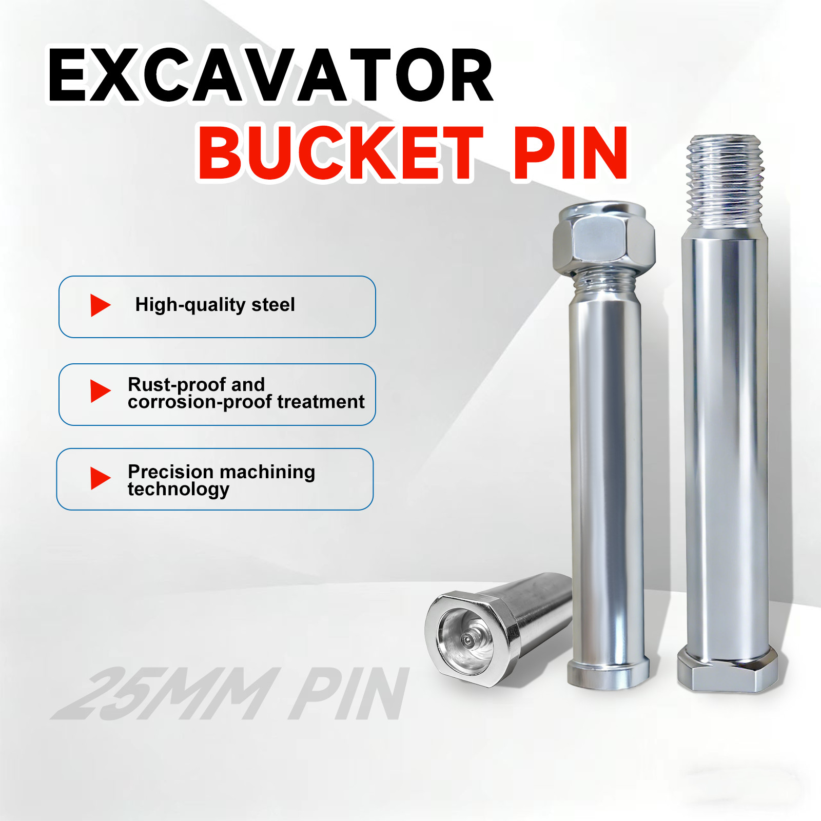 25mm Mini Excavator Pin 2Pcs Heavy Duty For Mini Digger Boom Dipper Stick Bucket