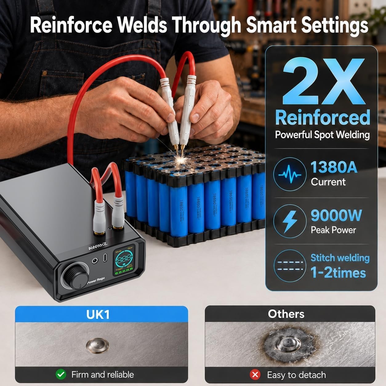 AWithZ 9000W Portable Spot Welder Battery Welder 100 Levels for 18650 21700 DIY