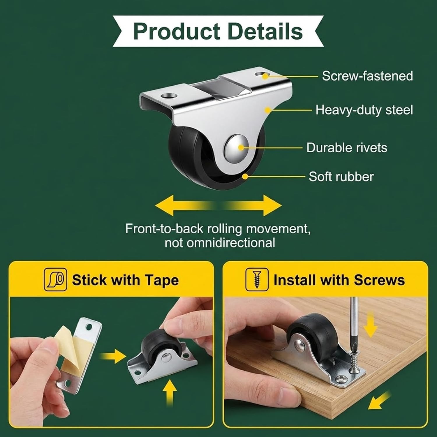 Complete 12 Pcs Mini Caster Wheels Set – Ideal for DIY and Furniture Projects