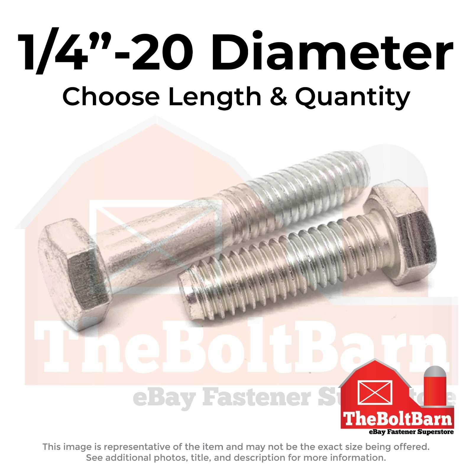 1/4″-20 Stainless Hex Cap Screws Coarse Thread Hex Bolts (Choose Length & Qty)