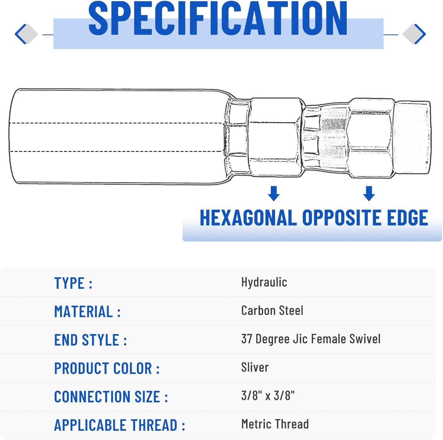 50FT 3/8″ Hydraulic Hose with 16PCS Hydraulic Hose Fittings, 2-Wire Braided Tube