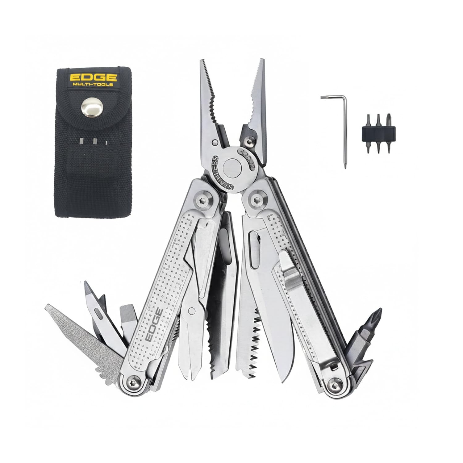 EDGE Multi-Tool Pliers, 14-in-1 Stainless Steel Multitool with Knife, Saw,