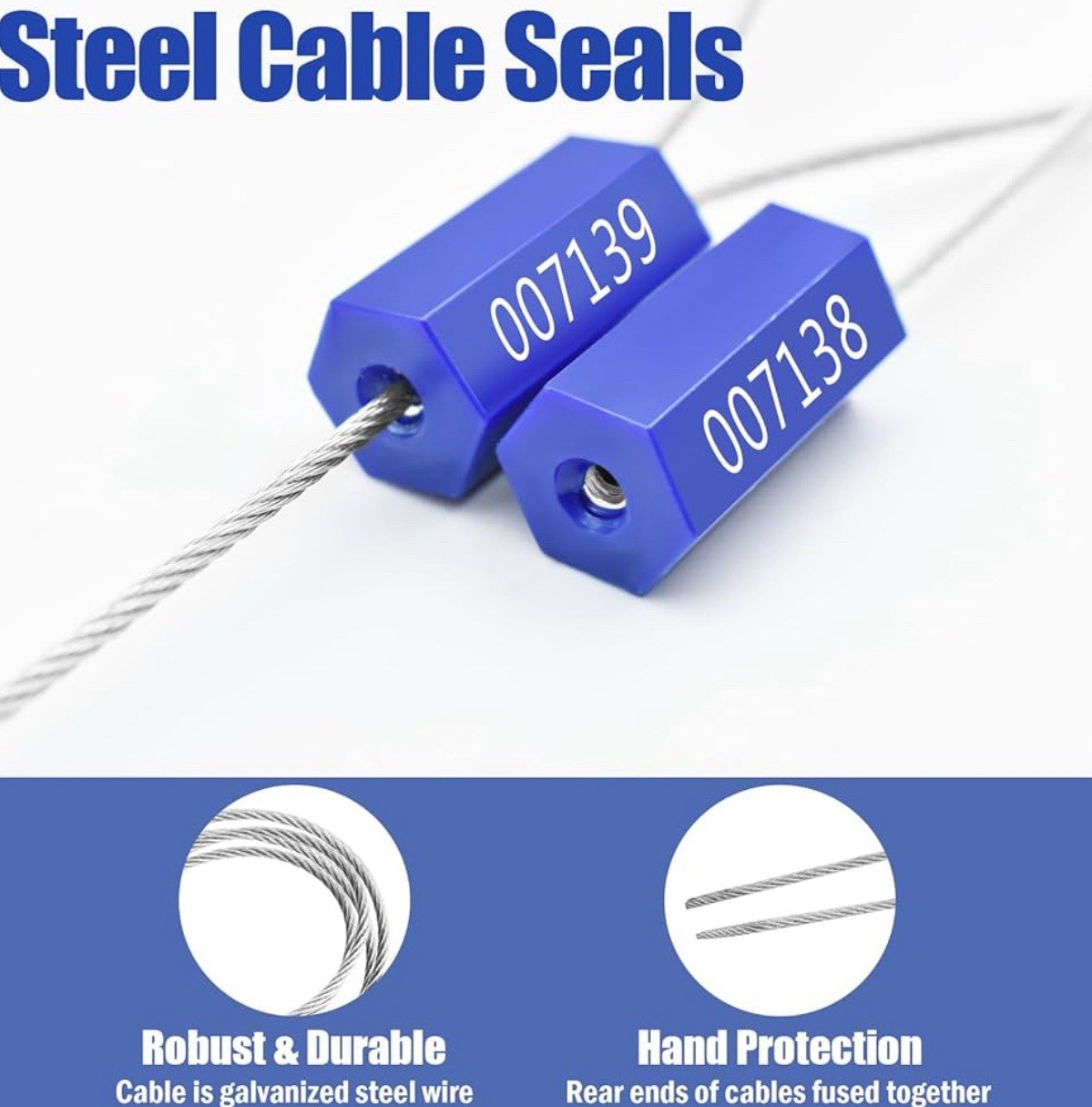 100 PCS Security Cable Seals Numbered Tamper Proof Security Tags, Blue Steel