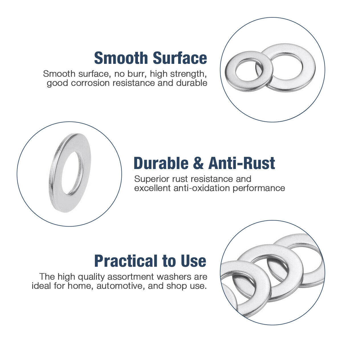 Split Lock and Flat Washer Assortment Set 304 Stainless Steel 400 Piece Silver