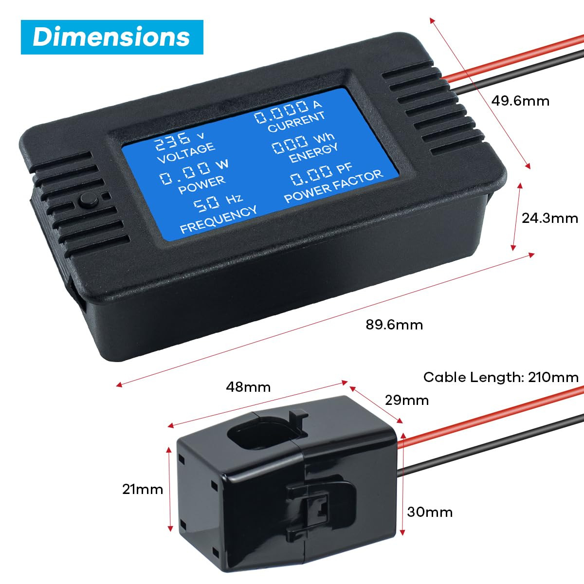 AC 80-260V 100A Multi-Function Power Monitor LCD Digital Display Voltage Current