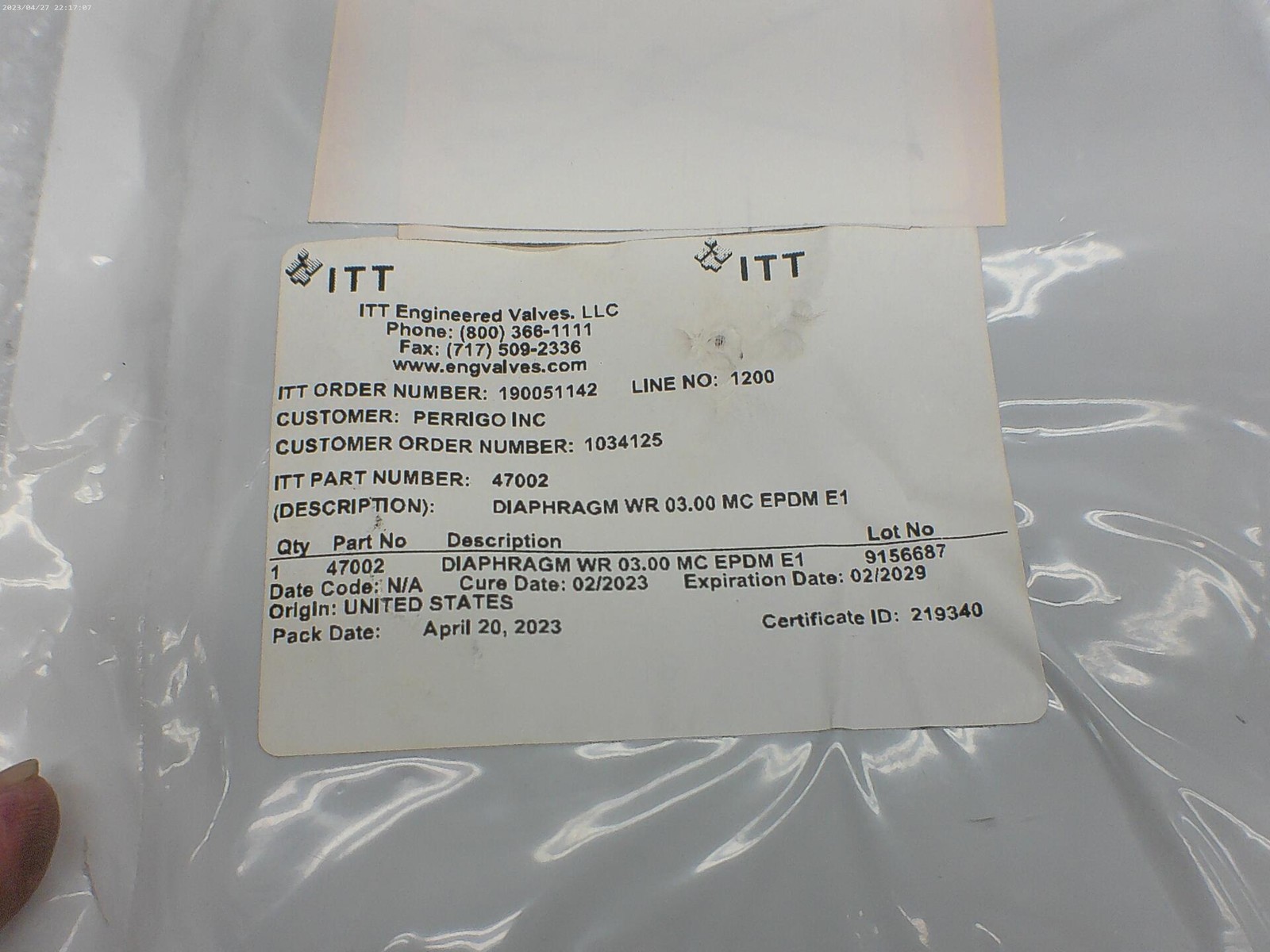 ITT 47002 DIAPHRAGM NSMP