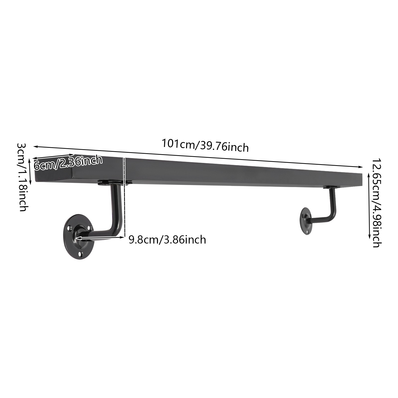 Stainless Steel Stair Rail 101×9.8cm – Baking Paint Wall Mount, 90kg Capacity