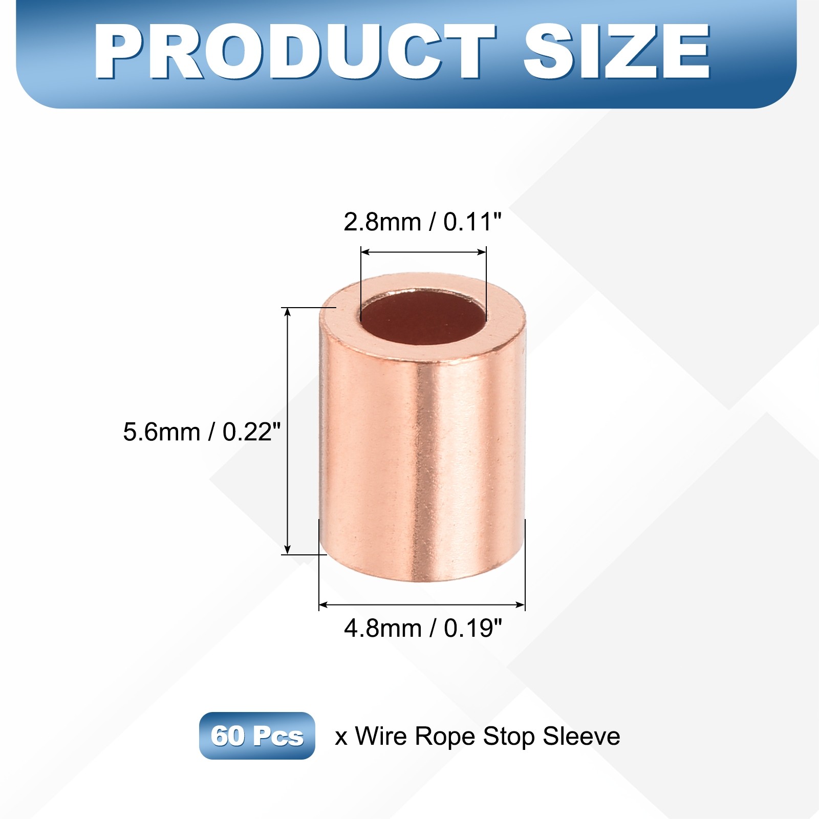 7/64″ (2.8mm) Wire Rope Stop Sleeve, 60 Pcs Copper Crimping Loops Sleeve
