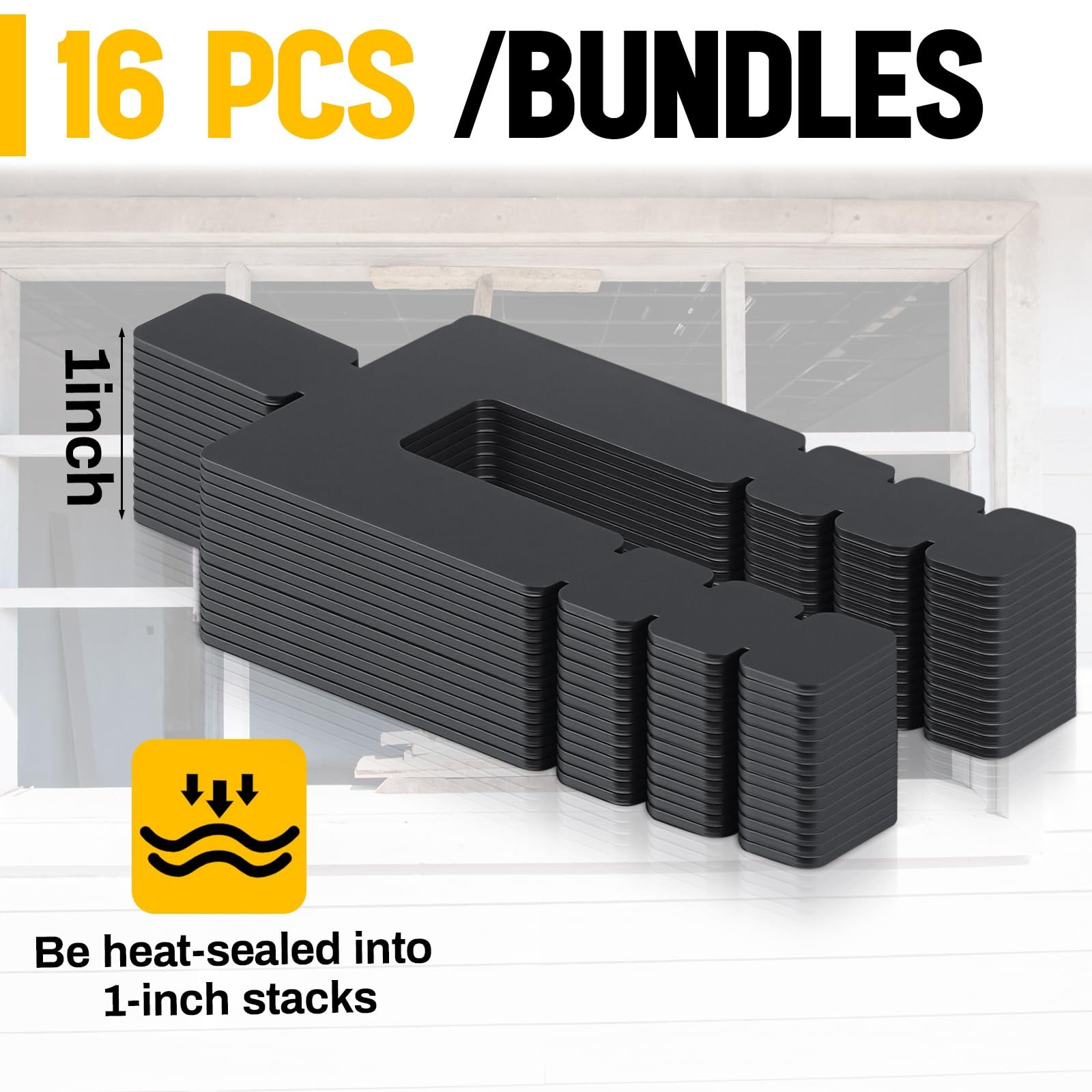250 Pcs 1/16″ x 3-1/2″ Stack Shims Bulk Stackable Black Shims for Windows & D…