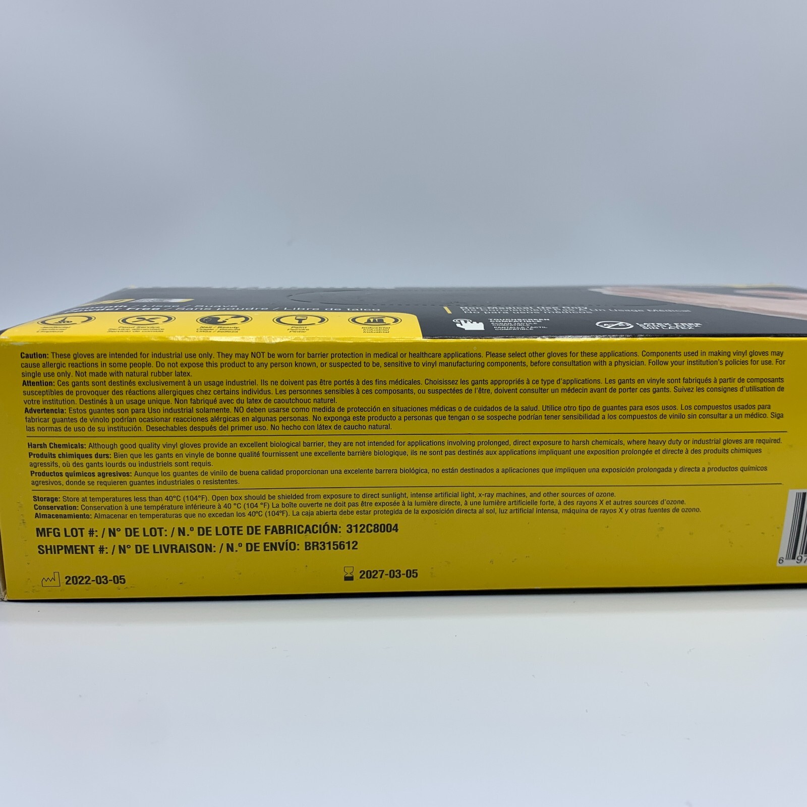 Gloveworks Clear Vinyl Industrial Gloves Box of 100 pcs Size XL 3 Mil Disposable