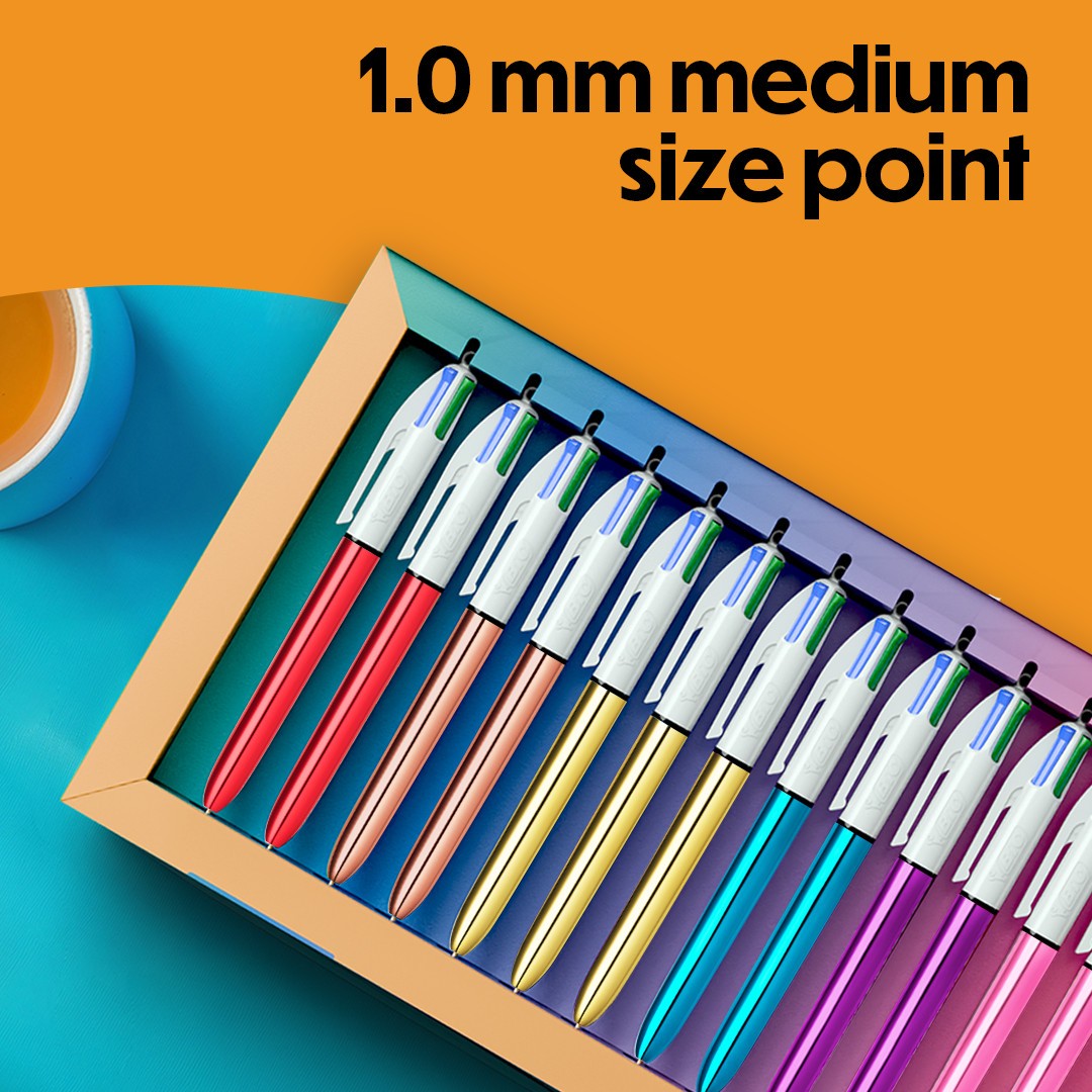 BIC 4-Color Rainbow Shine Limited Edition Set, Box of 15 Pens, Medium Point