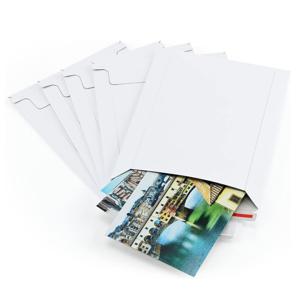 100 – 6×8 9×11.5 White Rigid Stay Flats Self-Seal Cardboard Envelope Mailers