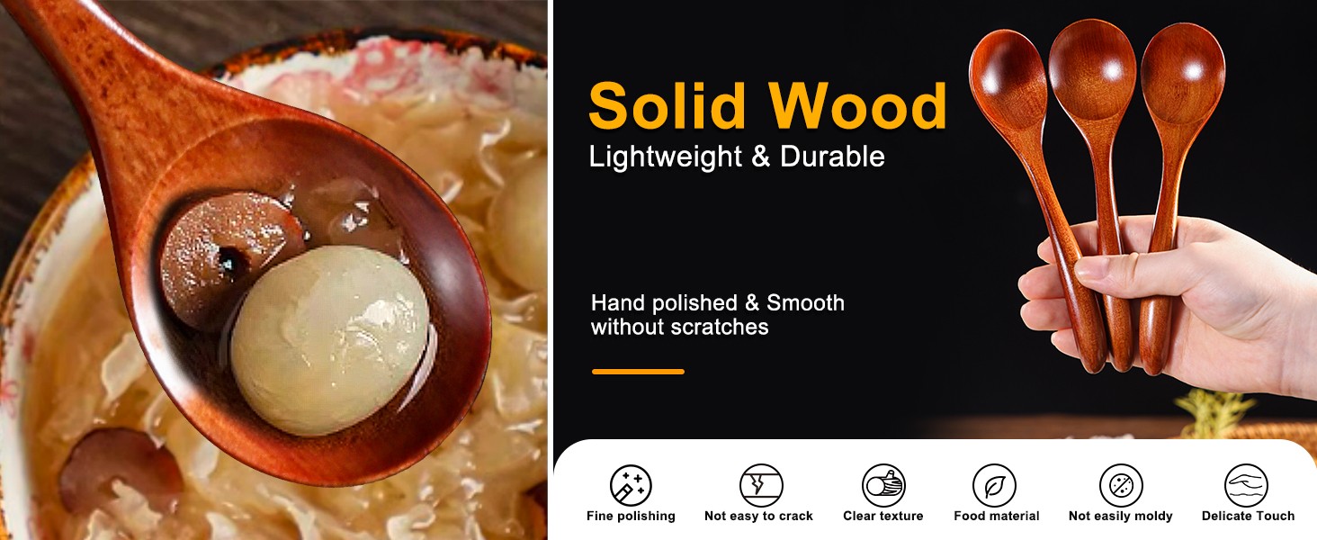 50PCS Small Wooden Spoons 6.7″ Soup Spoons Bulk for Eating with Stirring &