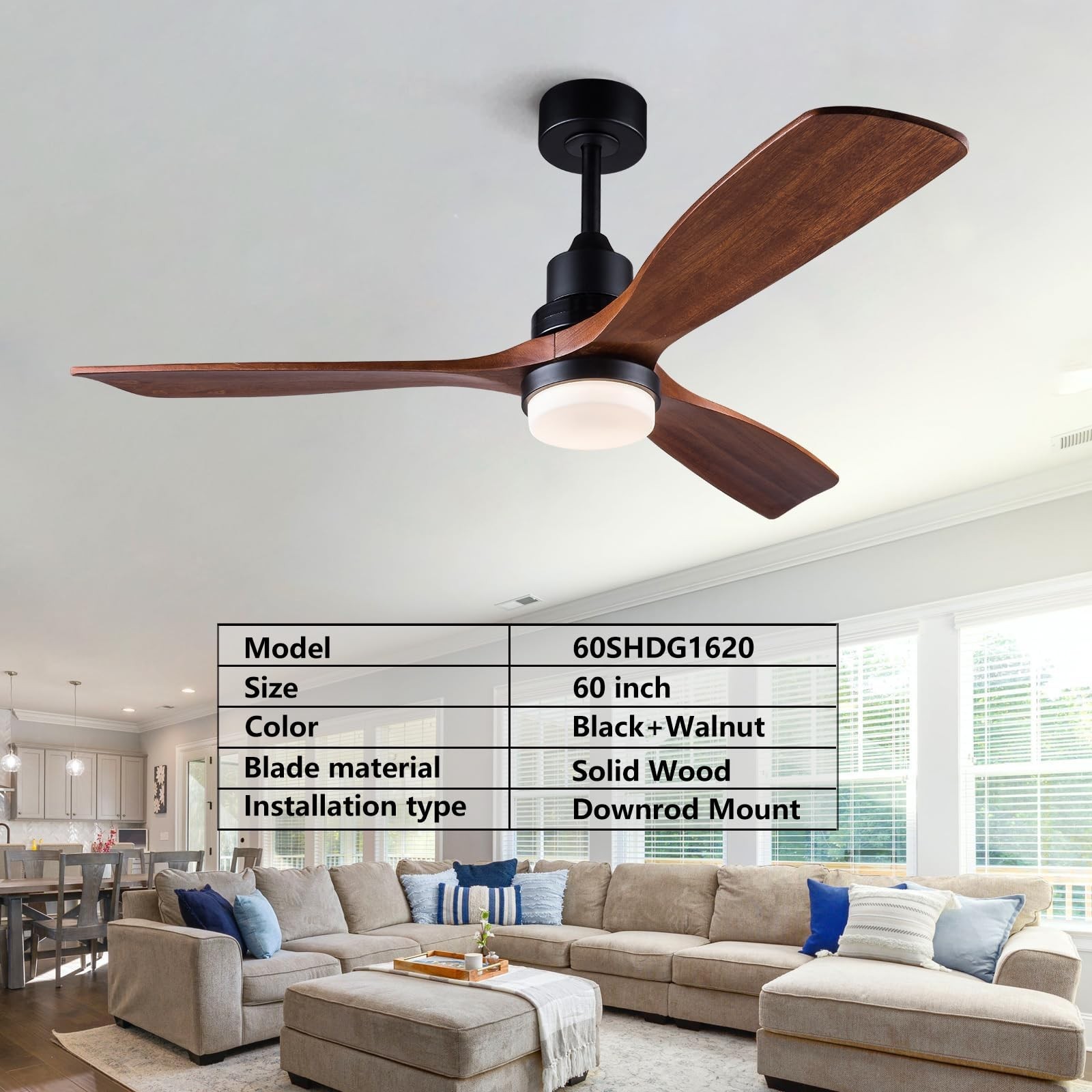 60 Inch Ceiling Fans with Lights and Remote Control, Dimmable LED Light,Quite…