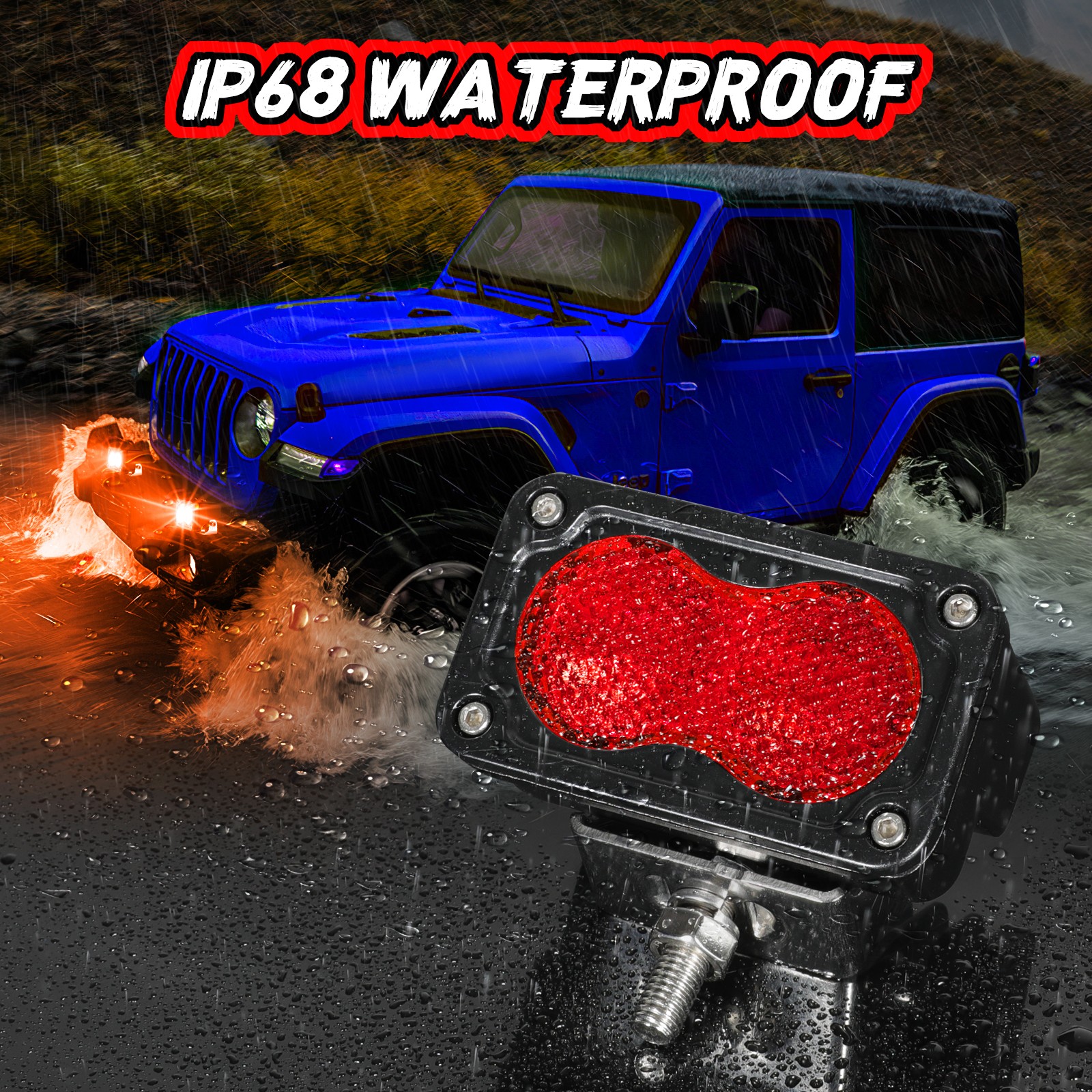 LED Red Driving Bar 2Pcs 40W 3Inch Waterproof Fog Work Auxiliary Lights for Hunt