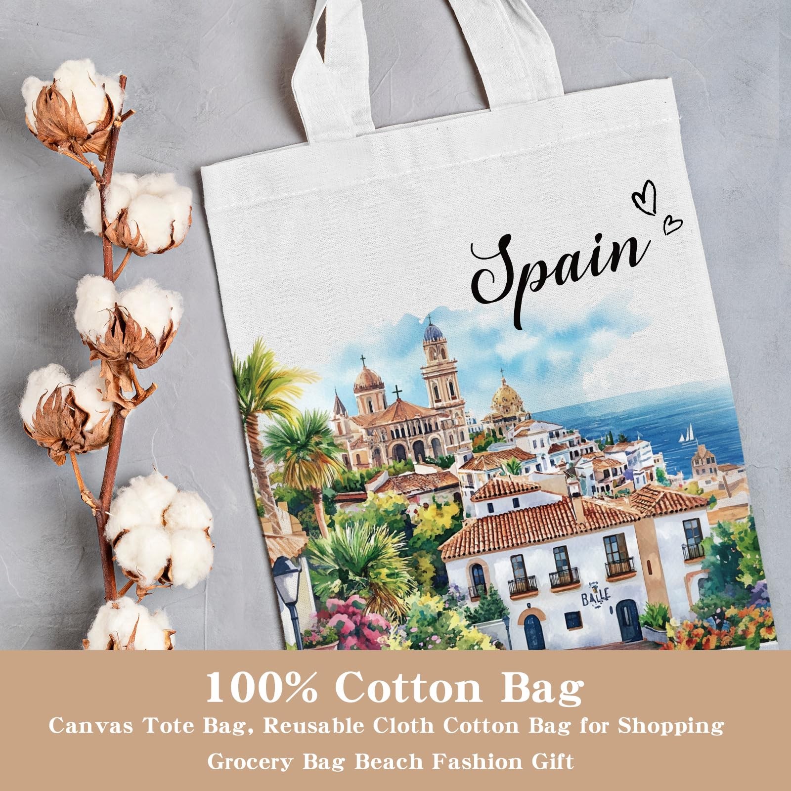 VeloKomo Spain Souvenirs Tote Bag – Cotton Travel One Size, Multicolor