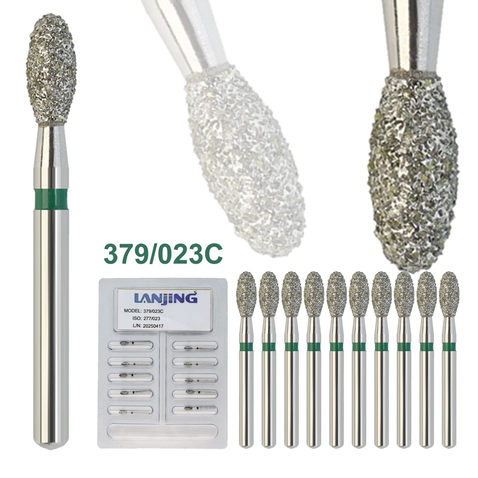 Multi-Use Football Diamond Burs FG 379/023C Egg Coarse Grit Green Friction Grip
