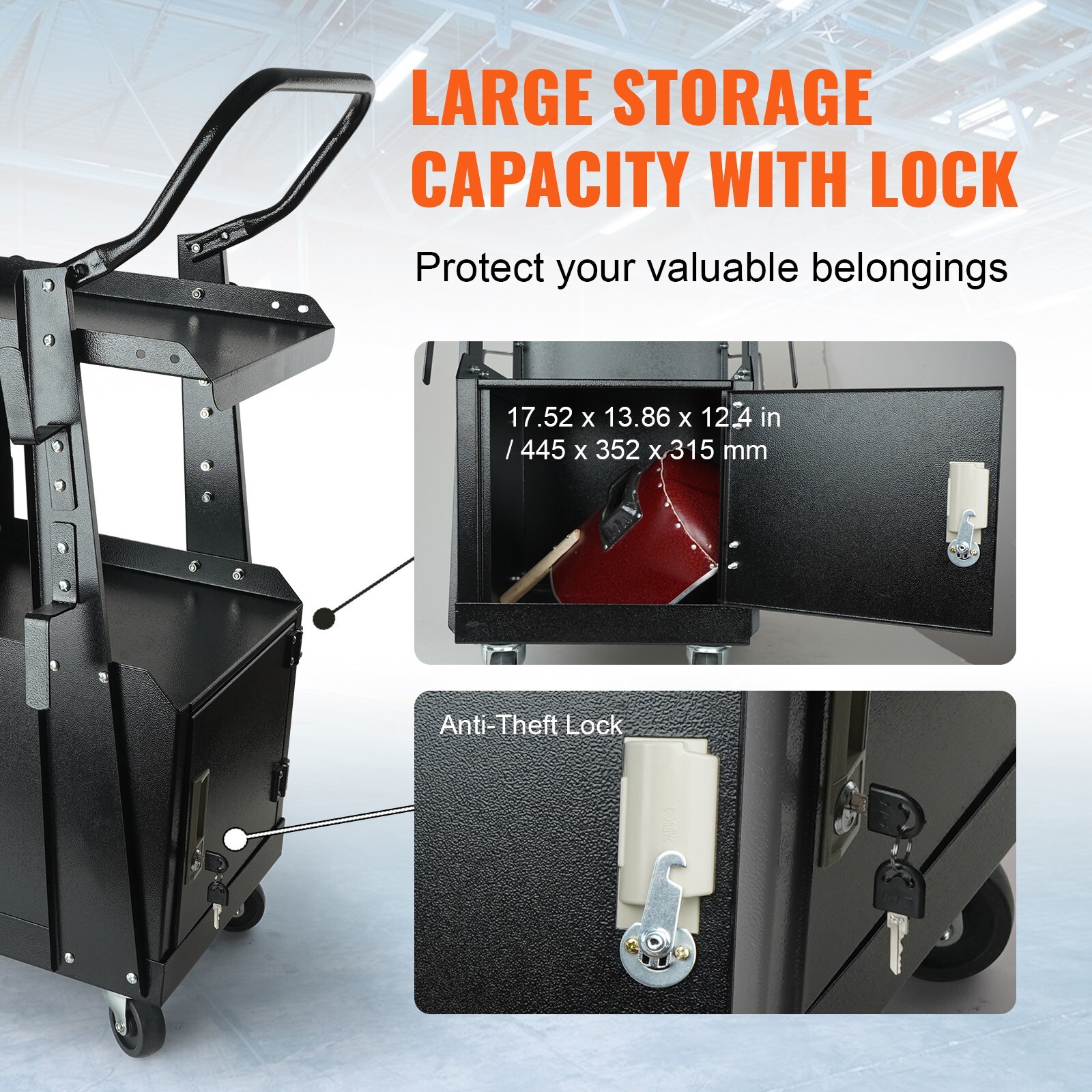 Welding Cart 2-Tier 265LBS Welder Cart with Anti-Theft Lockable Cabinet