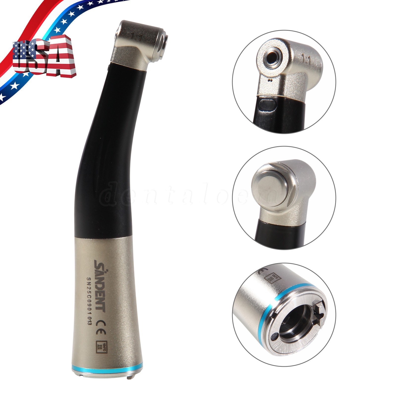Dental Low Speed Handpiece Fiber Optic 1:1 Contra Angle Handpiece With LED Light