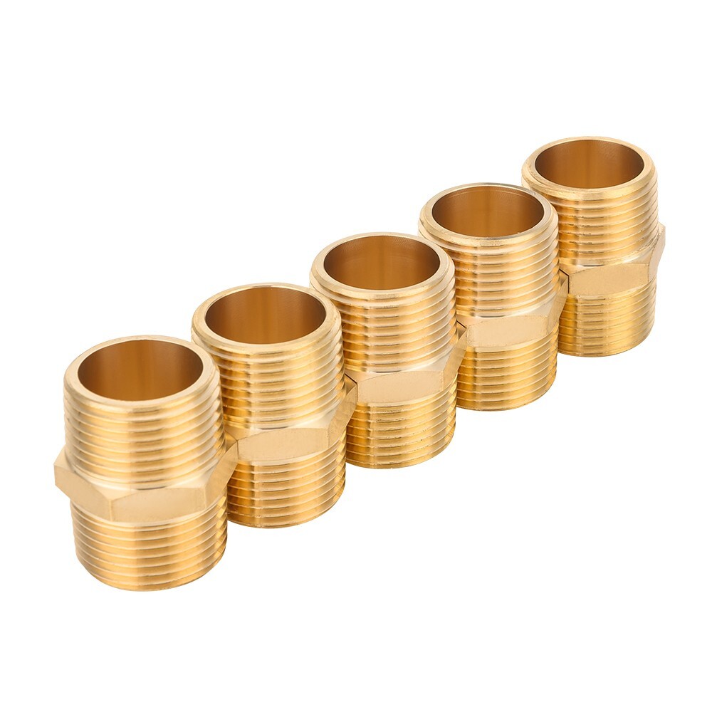 5 PCS EFIELD 1/2″ x1/2″ Male NPT Hex Nipple Pipe Adapters ,Brass Fittings