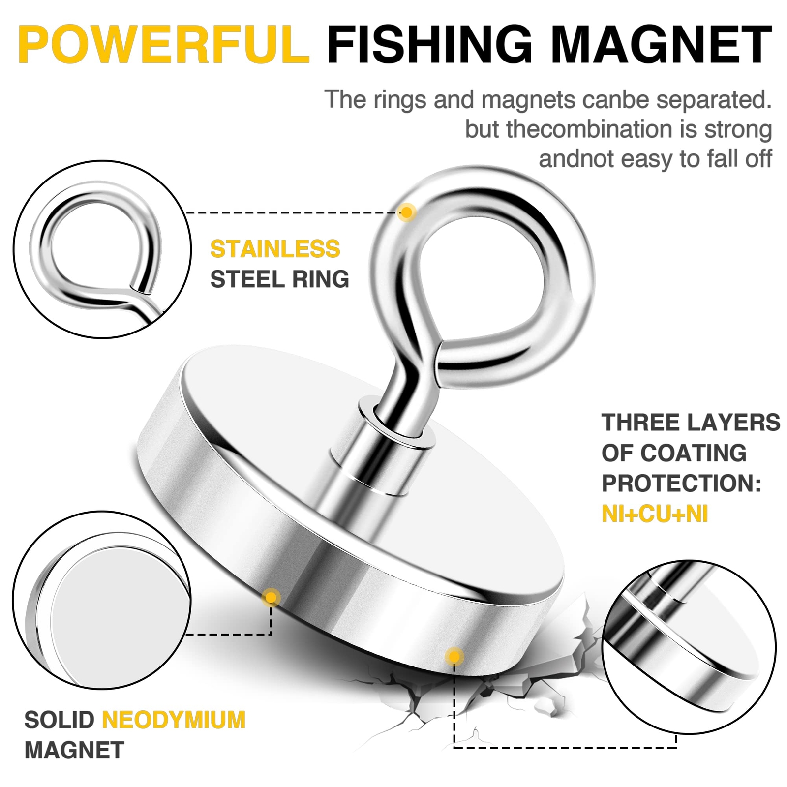 Super Strong Neodymium Fishing Magents700lbs317kg Pulling Force Rare Earth Mag