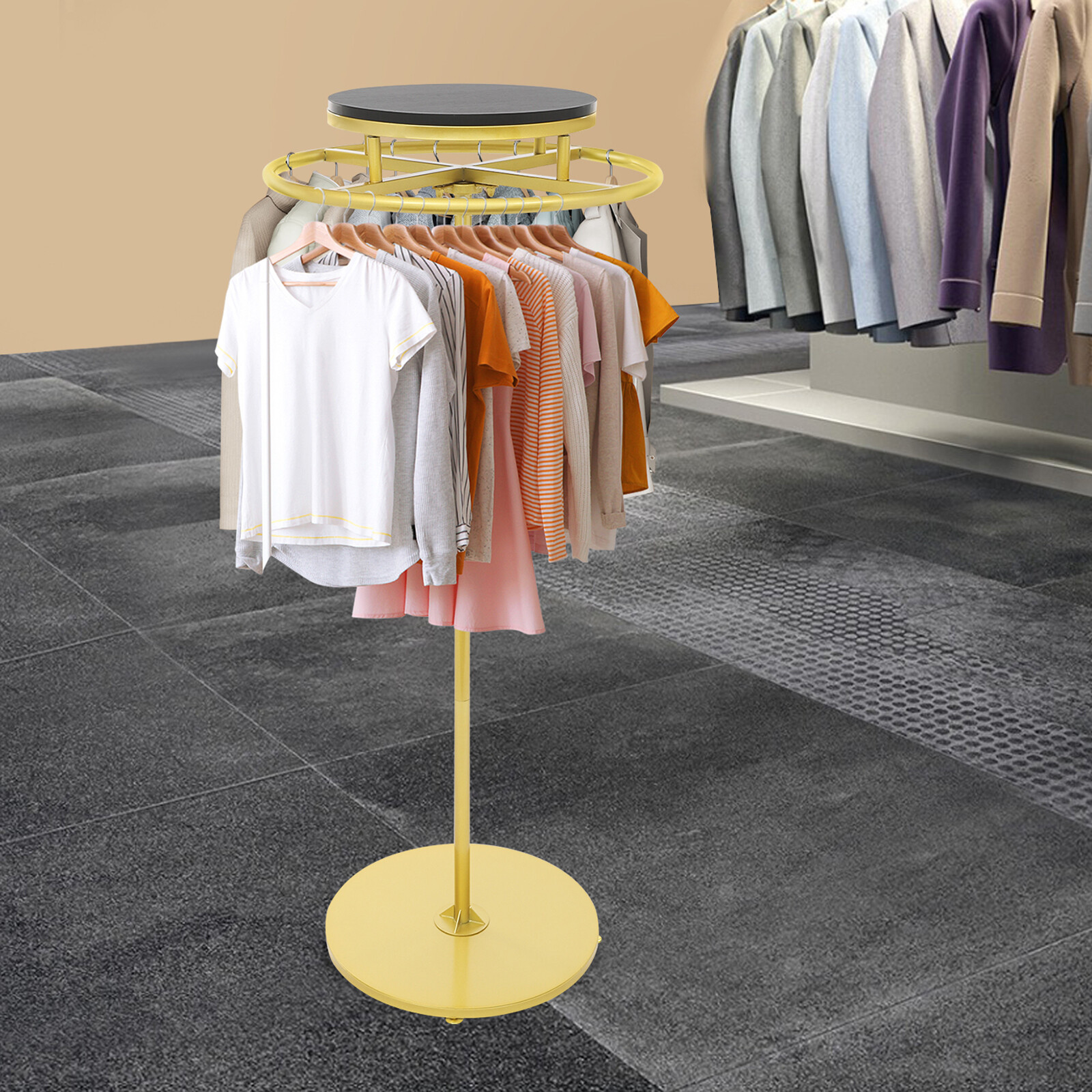 Floor Standing Clothes Hanging Rack Garment Display Round Clothing Rack Shop