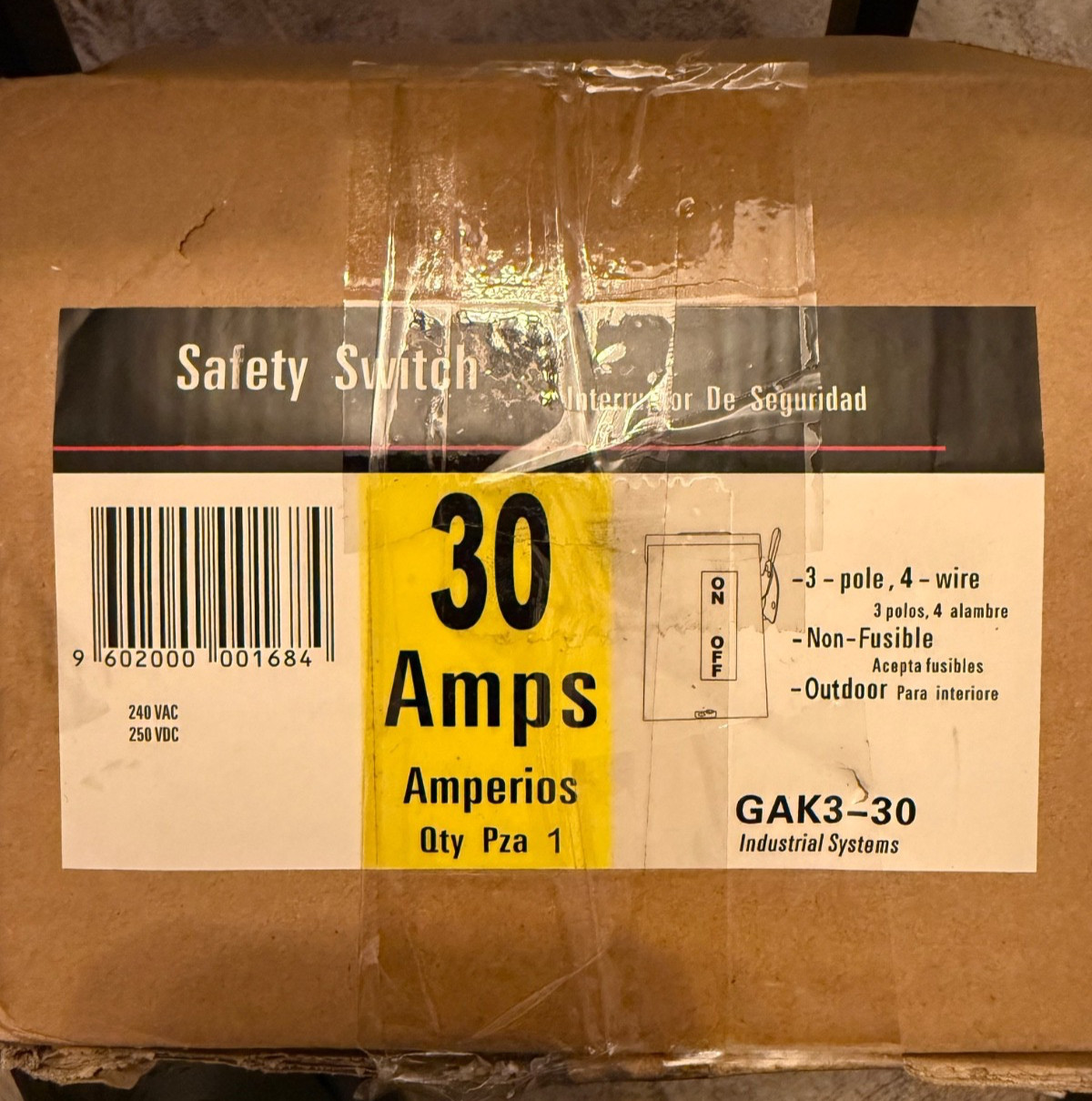 30 Amps Safety Switch 240VAC-250VDC 3-poles, 4-wire, Non-Fusible, Outdoor GAK3