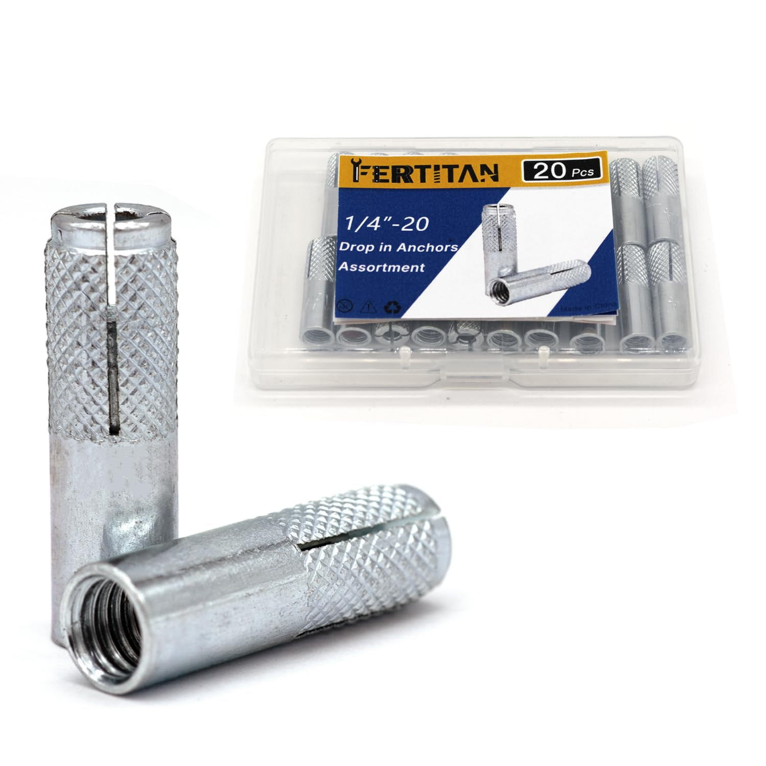20PCS 1/4″-20 Carbon Steel Drop In Anchor Expansion Bolts for Solid Concrete