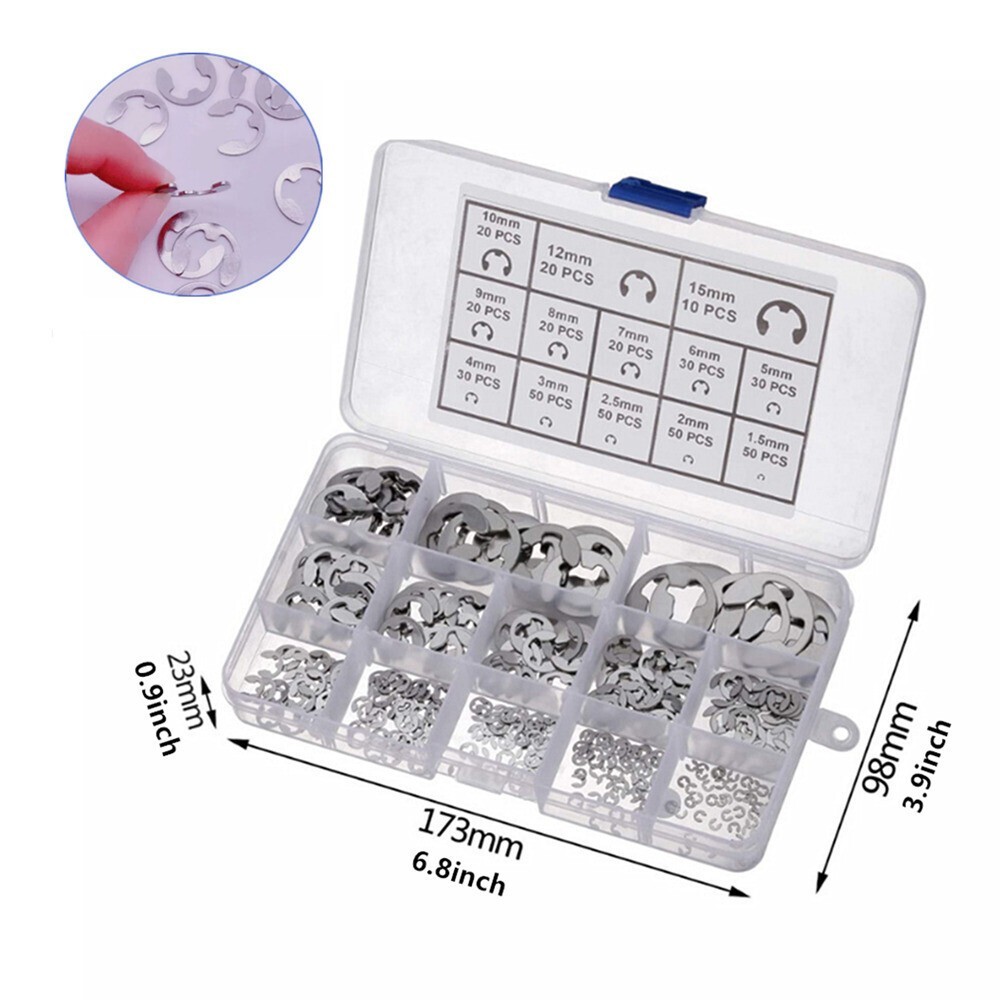 400x Car Stainless Steel E-Clip Circlip Kit Universal Retaining Ring Assortment