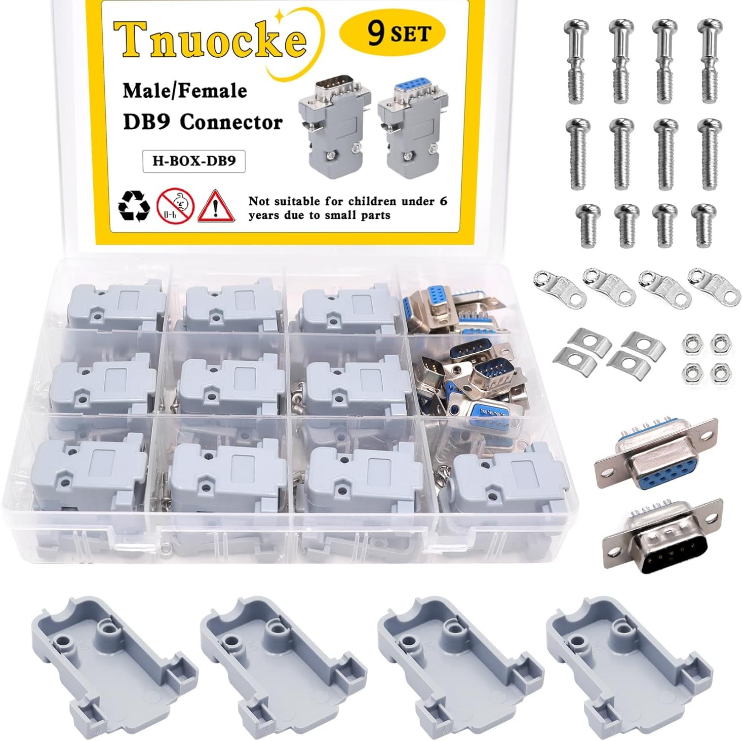 18Pack DB9 Connector Adapter Kit, 9 Pin D-SUB Male/Female Solder Cup Connectors