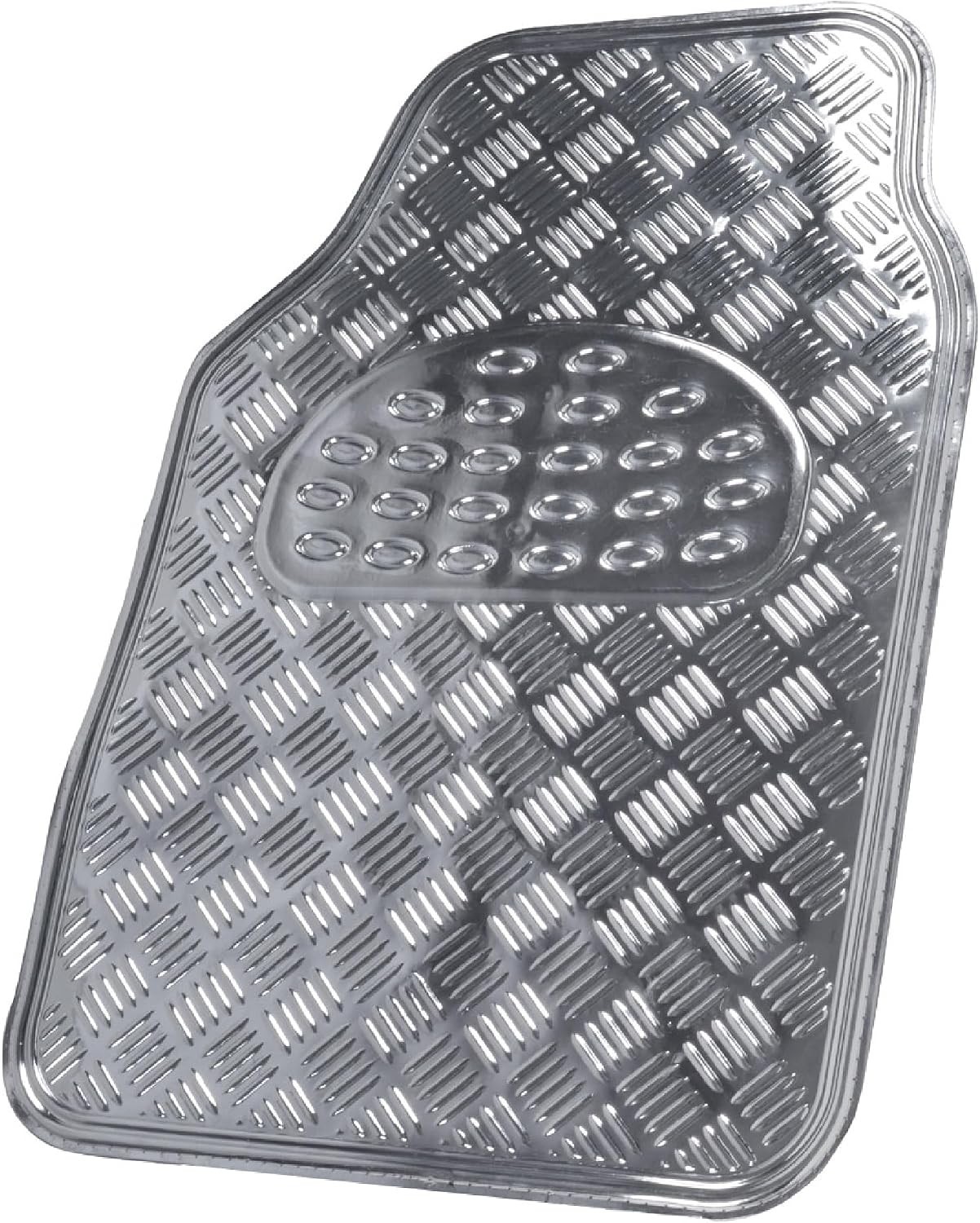 BDK Metallic Chrome Car Floor Mats – Silver, All-Weather, Universal Fit