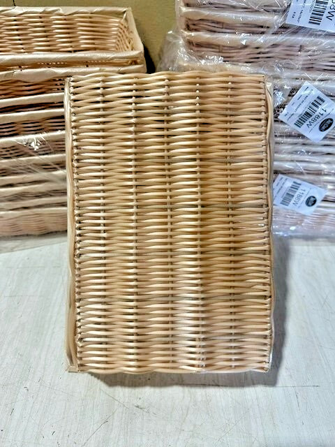 LOT OF 24 TABLECRAFT 1188W RECTANGULAR HAND WOVEN POLYPROPYLENE BAKERY BASKETS