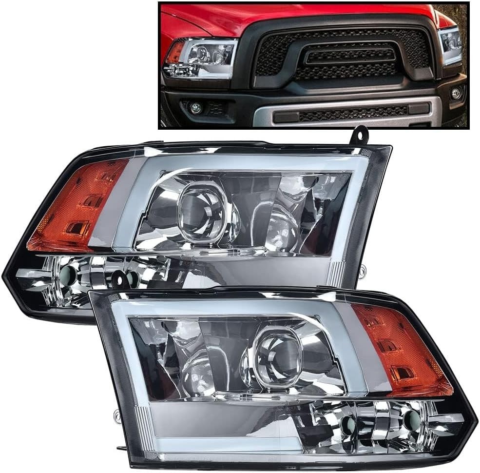 LED DRL Headlamps Dodge Ram 1500-3500 2009-2012 Smoky Lens Chrome Housing Amber