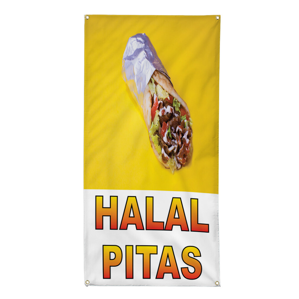 Vertical Vinyl Banner Multiple Sizes Halal Pitas B Food and Beverage Outdoor