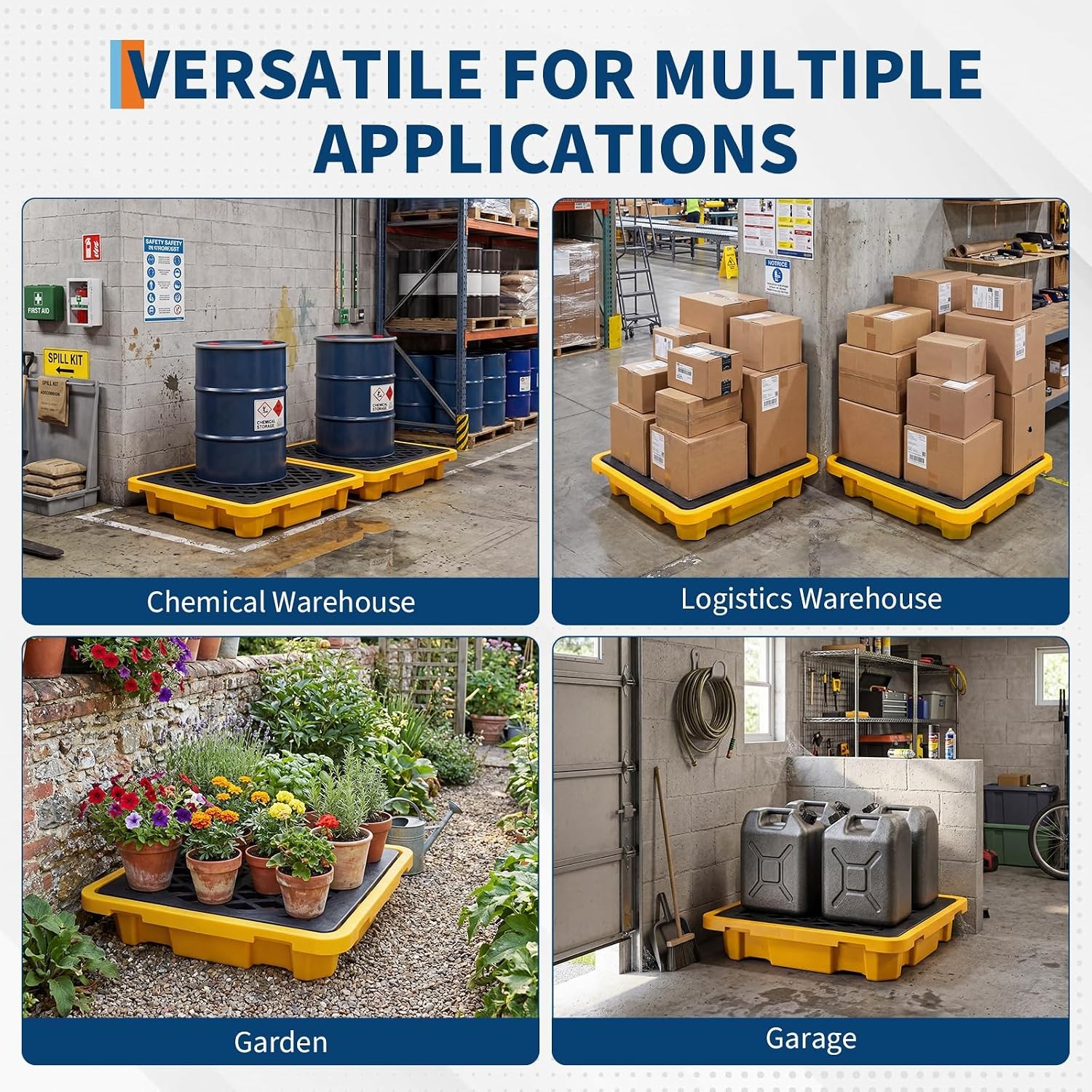 Spill Containment Pallet for 1 Drum 1500 lbs Capacity HDPE Tray 26.5×26.5×6″