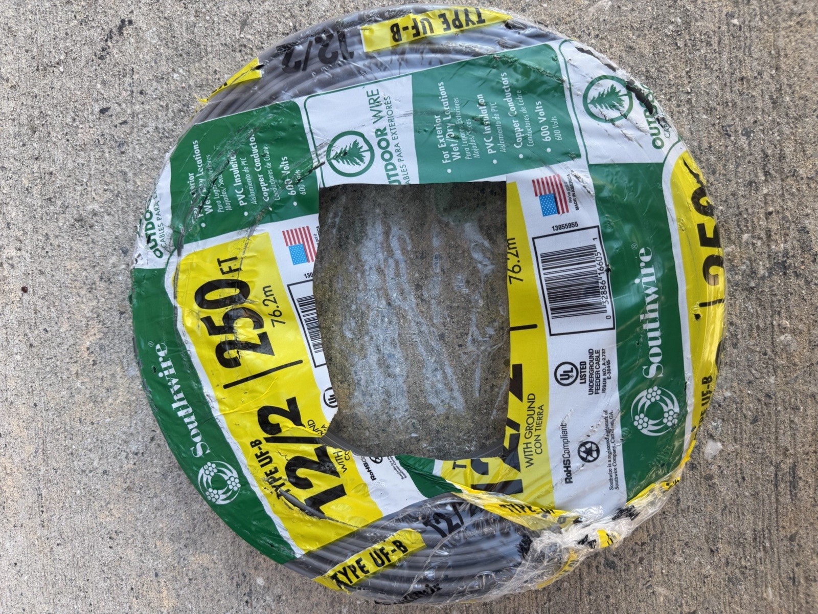 Southwire 13055955 12/2 AWG 250 ft. UF-B Underground Feeder Cable