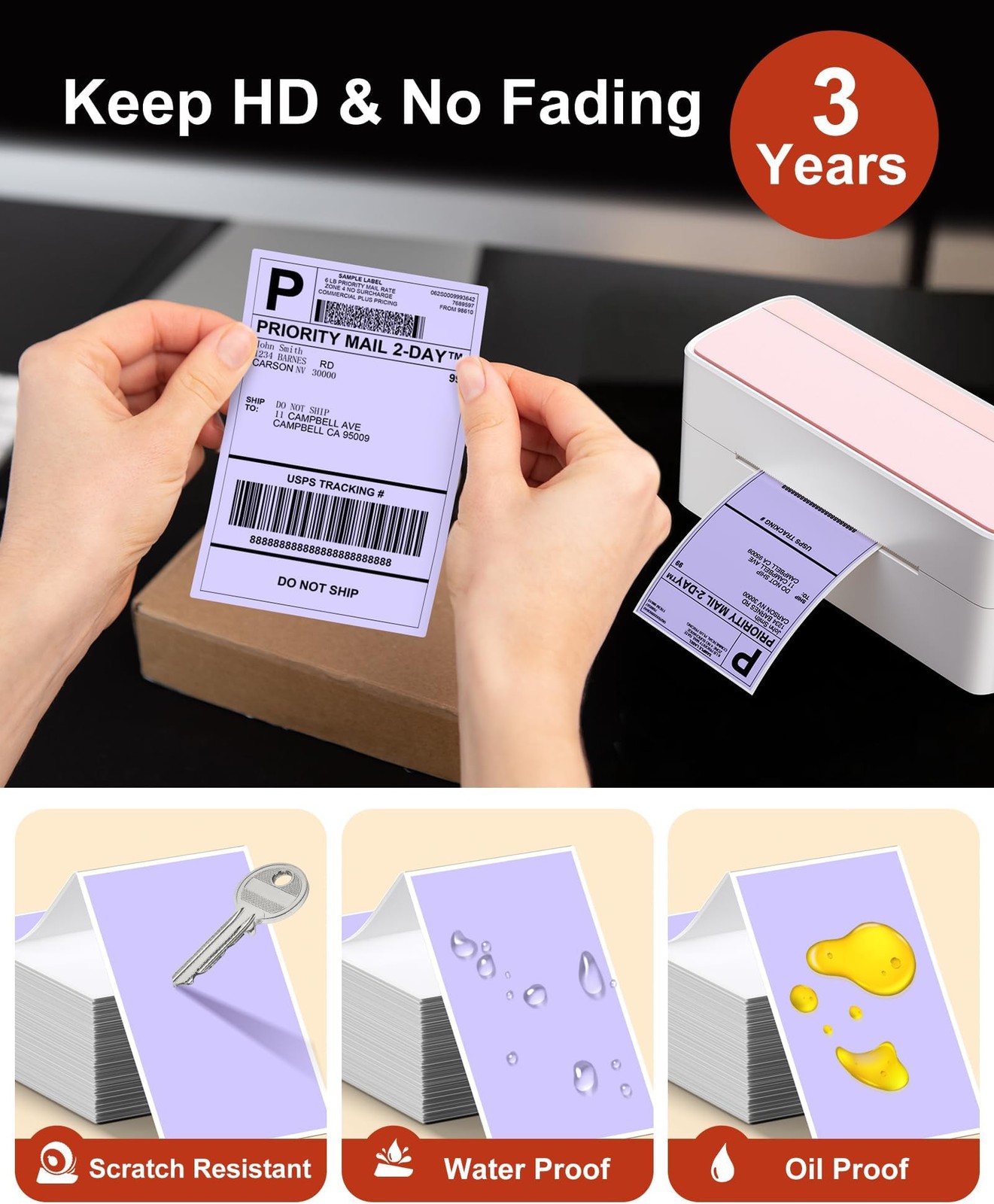 Phomemo 4×6 Thermal Labels for Shipping Label Printer – 500PCS Purple Mailing…