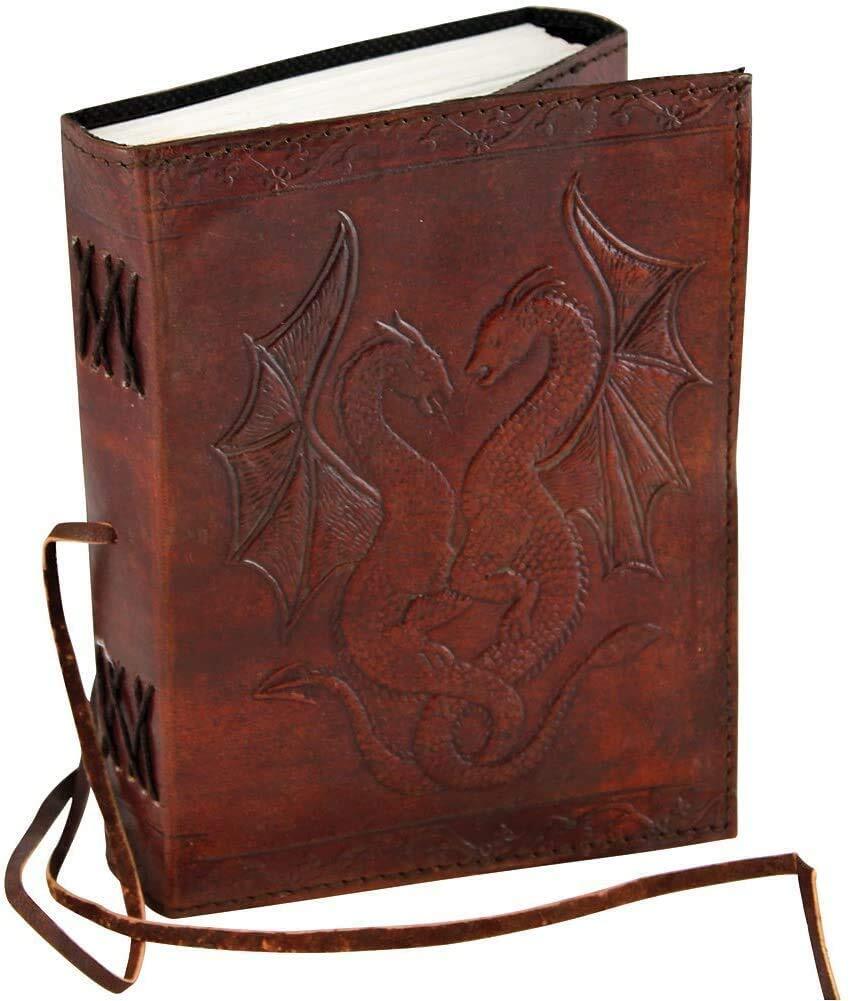 Double Dragon Blank Page DIARY JOURNAL NOTEBOOK ~ Handcrafted Handmade Leather