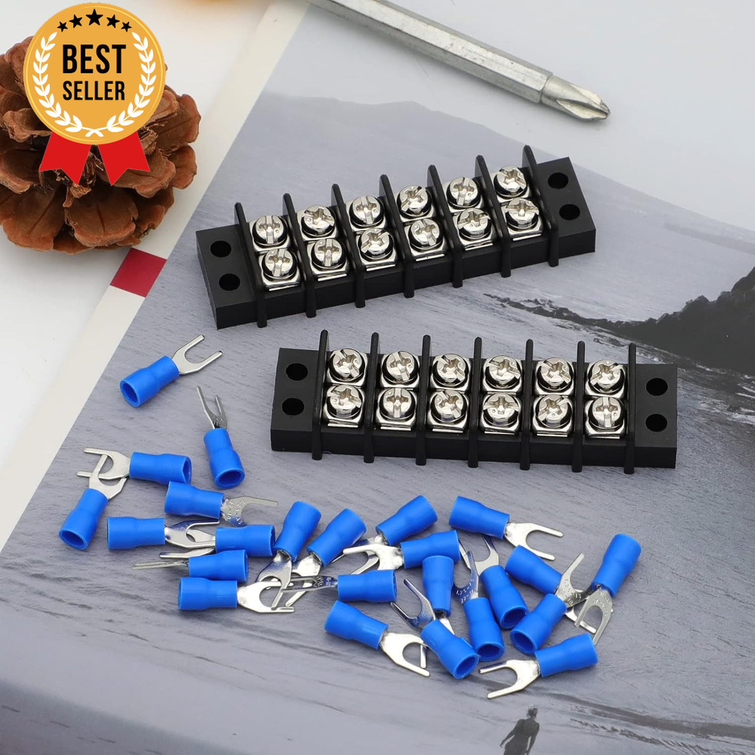 Terminal Block 2 Pack 6 Circuits 20-30A 200V-450V Dual Row Screw Terminals
