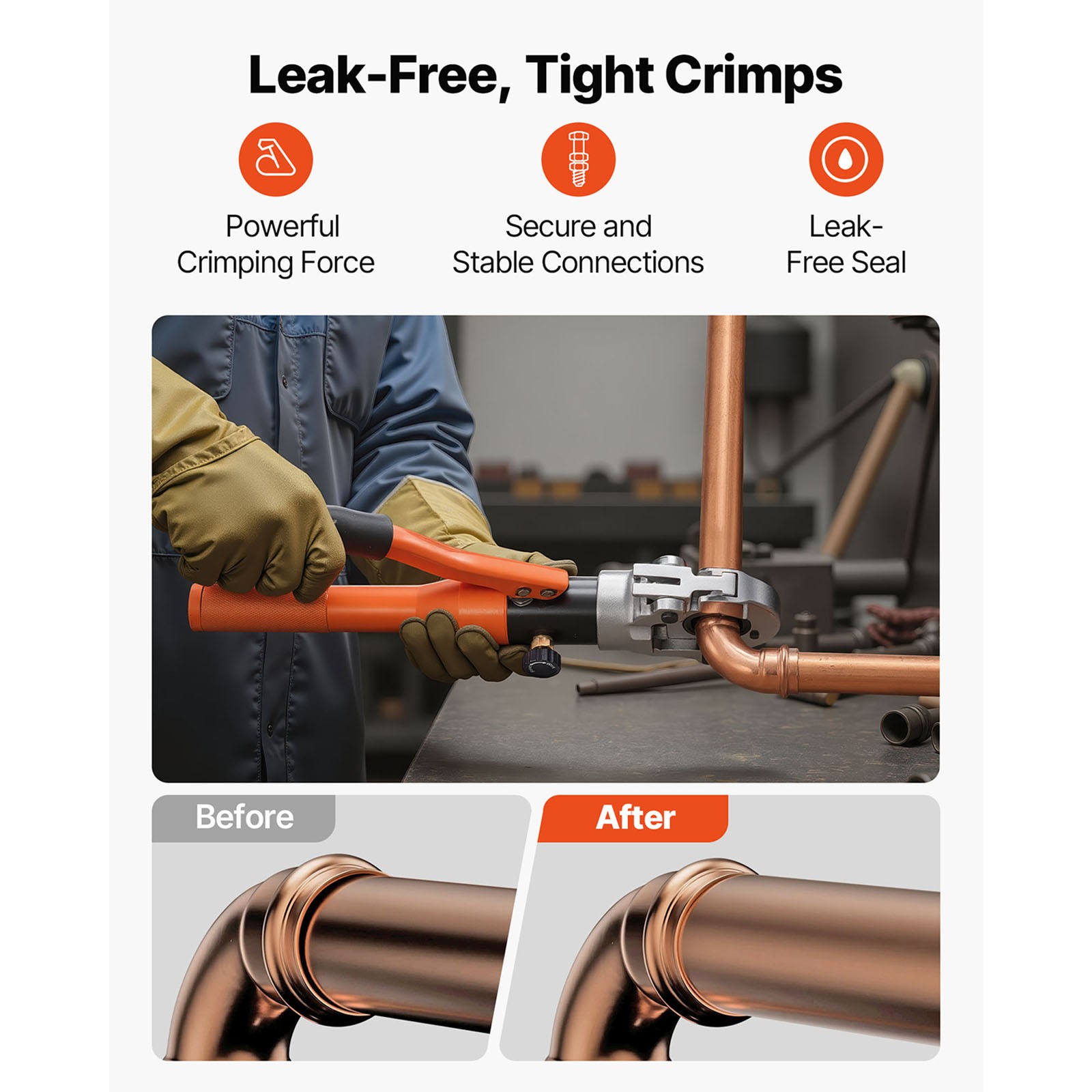 Uimoso Hydraulic Copper Pipe Crimping Tool with 1/2″, 3/4″, 1″ Jaws
