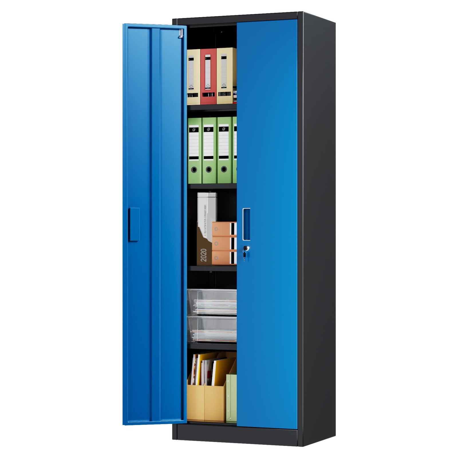 24″ W Metal Storage Cabinet with Locking Doors and Adjustable Shelves Black Blue