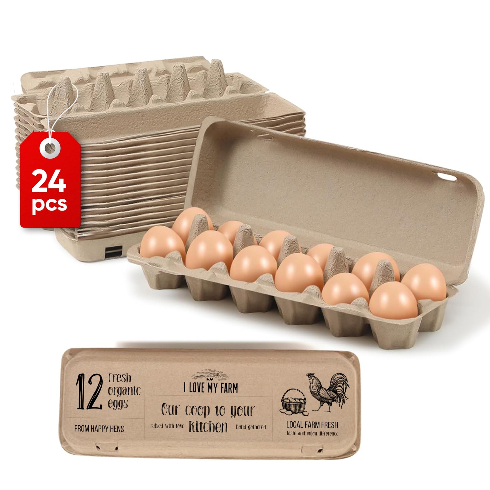 24 PCS Recycled Pulp Egg Cartons Trays Large Eggs EcoFriendly Paper Holder