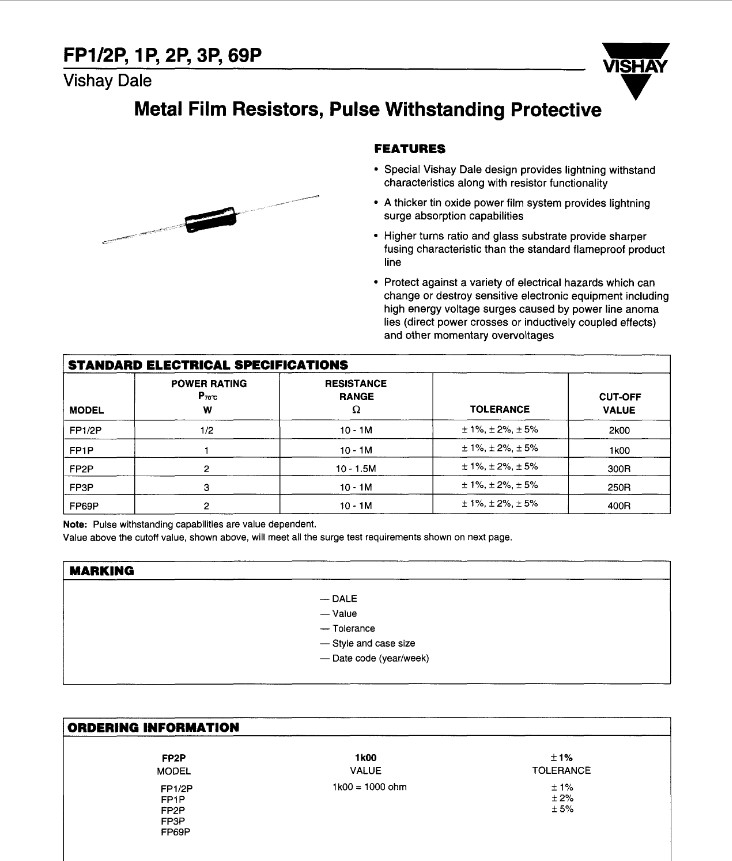 QTY (50) 560 Ohm 2W 5% FLAME PROOF PULSE METAL FILM RESISTORS FP69-561-5% VISHAY