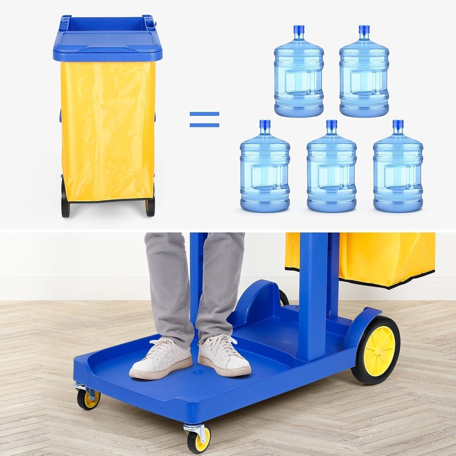 Commercial Janitorial Cart, 3-Shelf Housekeeping Cart with 22 Gallon Vinyl Bag