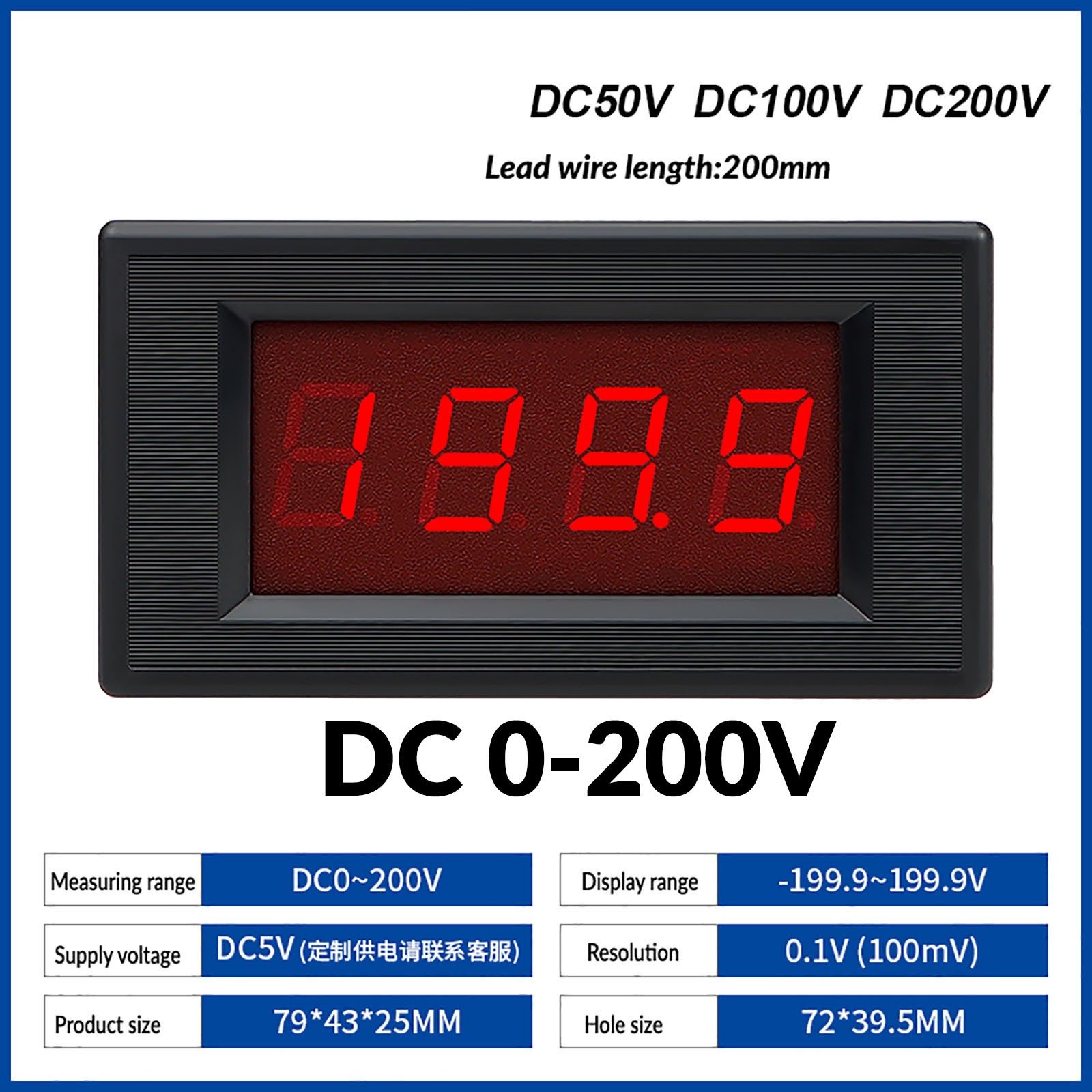 DC 0-1000V/1000A Digital Voltmeter Ammeter 3Digit LED display Tester Panel/Shunt