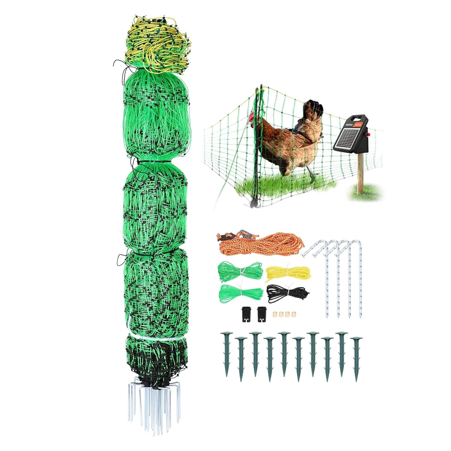 Electric Fence Chicken Netting Kit, 48″ X 164′, Solar Electric Fence for Poultry