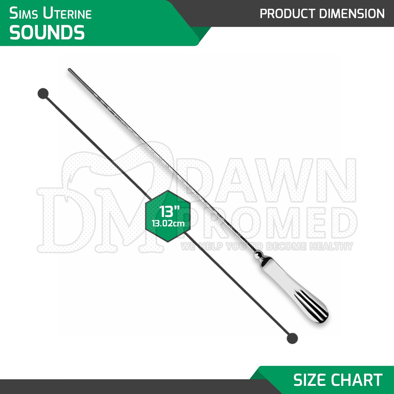 6 Pcs Sims Uterine Sounds Malleable Straight 13” Set OB/GYN Surgical Instruments